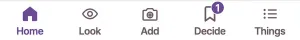 A helper's tabs at the bottom of the screen: Home, Look (ringed), Add, Decide and Things.