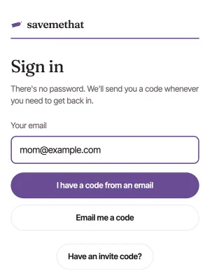 The Sign in screen, with an email typed in and the Email me a code button ringed.
